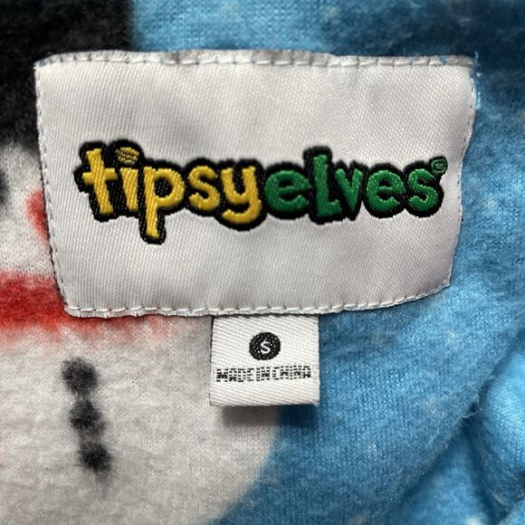 Tipsy Elves Small Adult Fleece Jumpsuit Hood Zip Holiday Snowman Christmas NWT - Picture 9 of 10